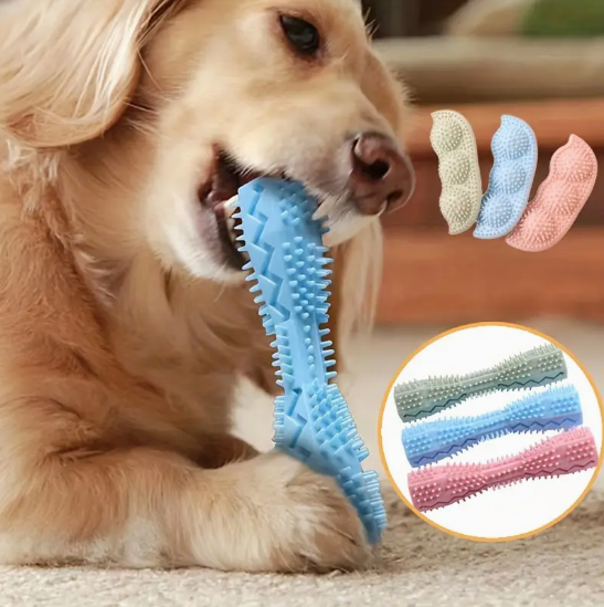 Chew Stick & Toothbrush Toy for Dogs | Soft Rubber Dental Cleaning Toy
