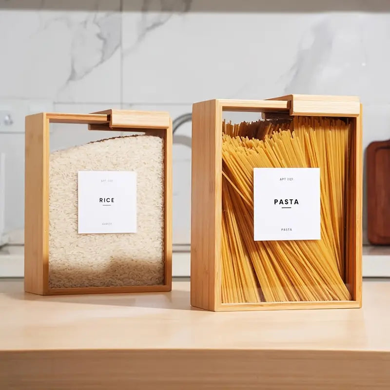 Multifunctional Bamboo Storage Container - Sliding Box for Kitchen Use