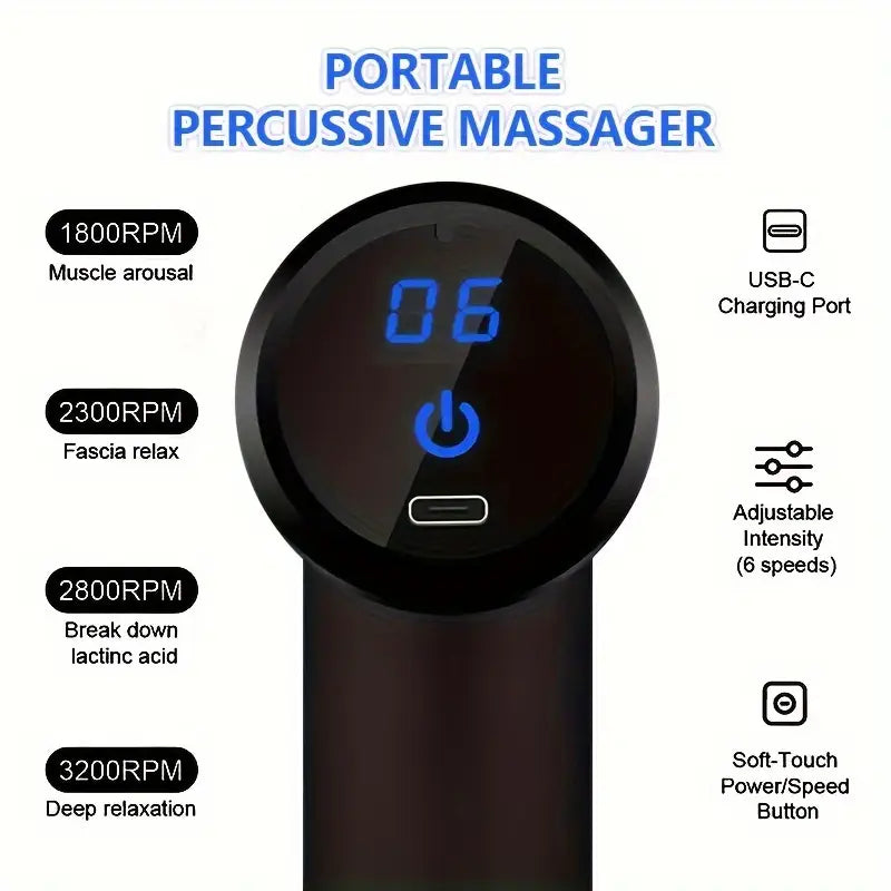 Rechargeable Deep Tissue Massage Gun | 6-Speed Percussion Massager for Muscle Recovery & Pain Relief