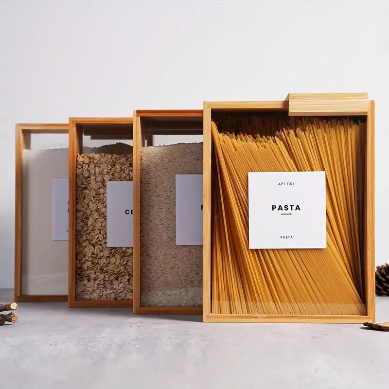 Multifunctional Bamboo Storage Container - Sliding Box for Kitchen Use