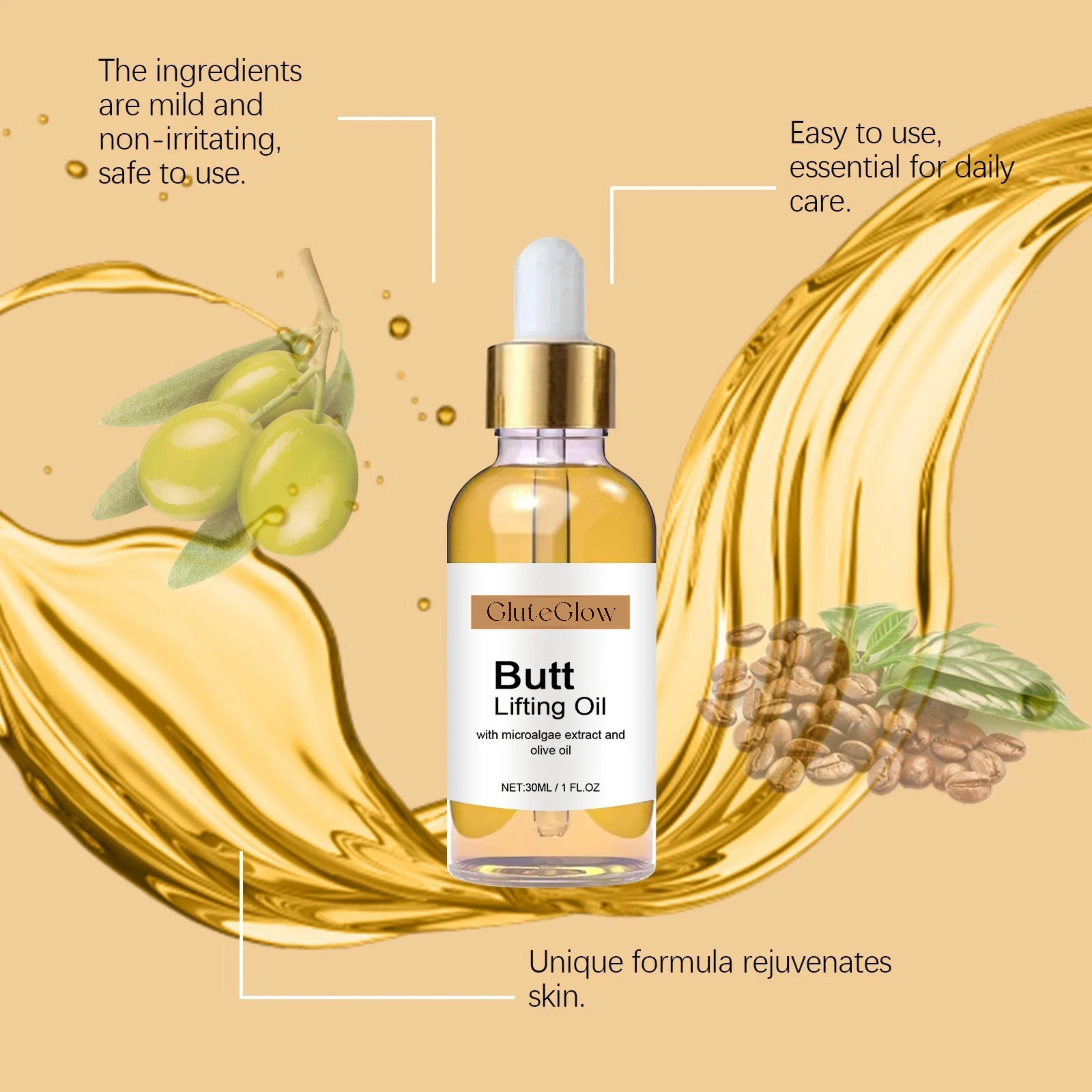 GluteGlow – The Curve-Enhancing Oil for a Fuller, Firmer Booty